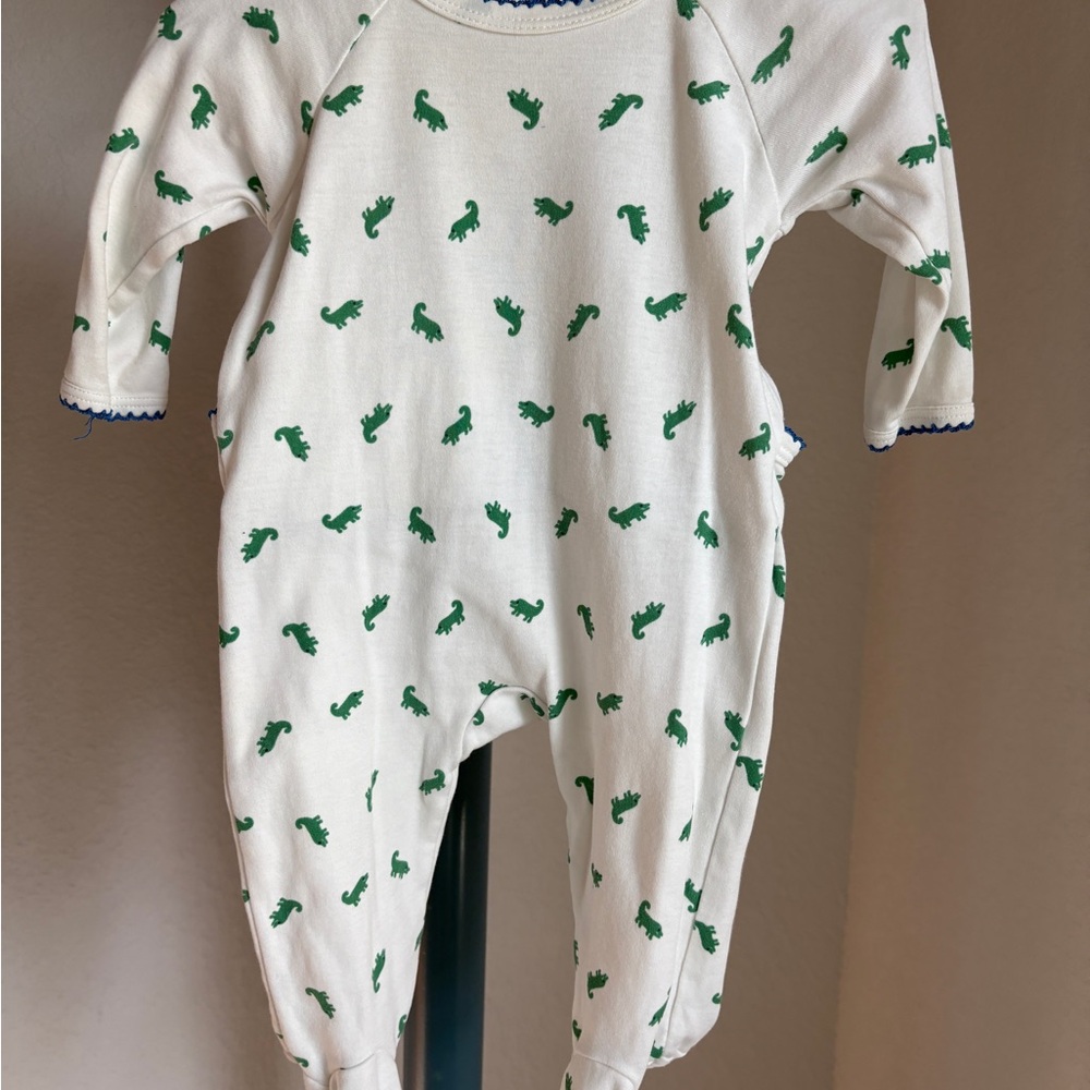 Ollie and Bess Pima crawler onesie. Green Dinosaur Print Kids One Piece
